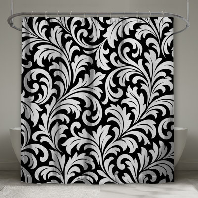 Rideau de douche noir et blanc damassé très long