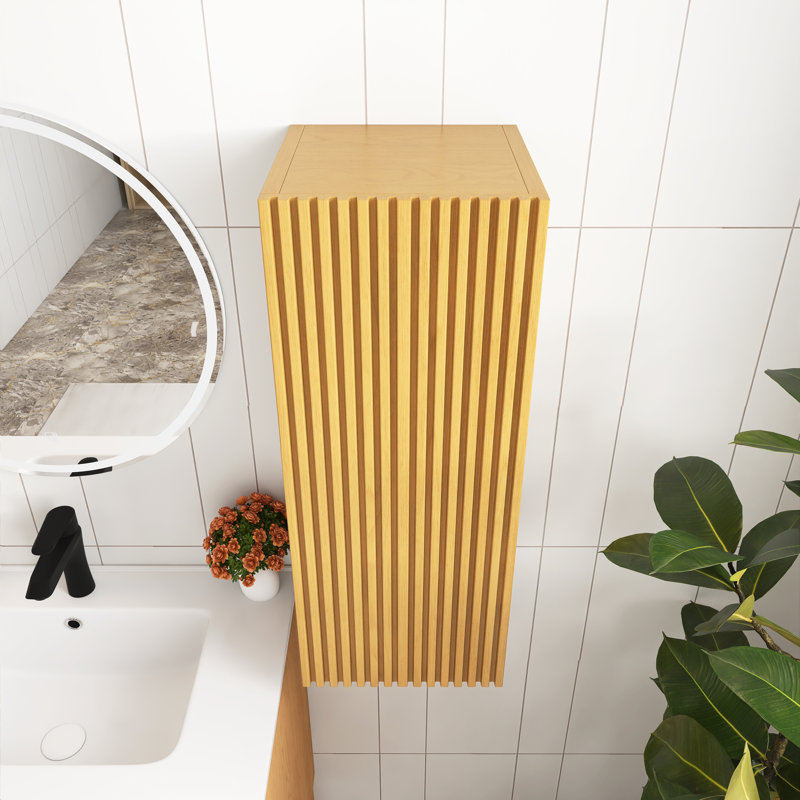 30" H Wall-Mounted Floating Bathroom Vanity Side Cabinet With A Door And A Shelf, Natural Walnut