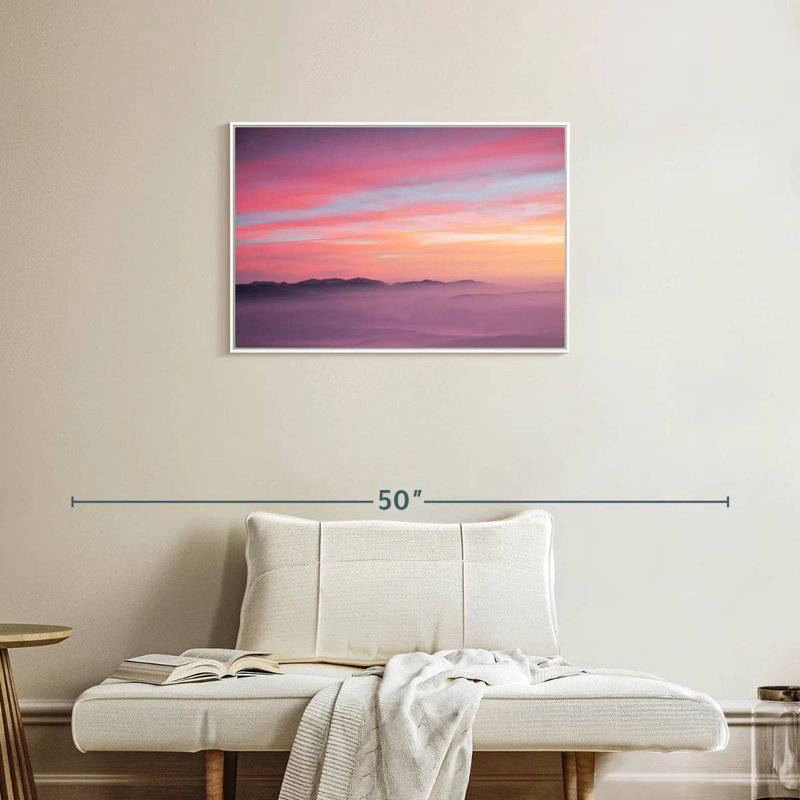 Lever de soleil rose, 31 po x 21 po, Cadre flottant blanc