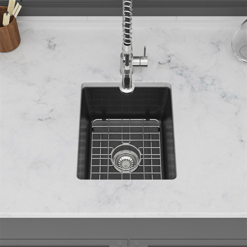 Quartz Kitchen Sink - 14.82" X 17.55" X 8.38" Black Granite Composite Undermount Single Bowl Kitchen Sink, Black