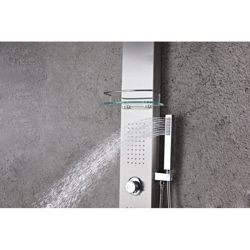 Coastal 44'' Brushed Steel Shower Panel with Rain Shower Head