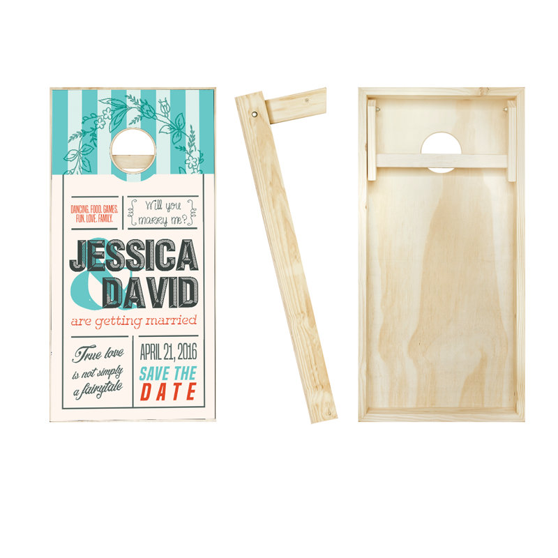 2' x 4' Wedding Invitation Solid Wood Cornhole Set with Bags, Red/Royal