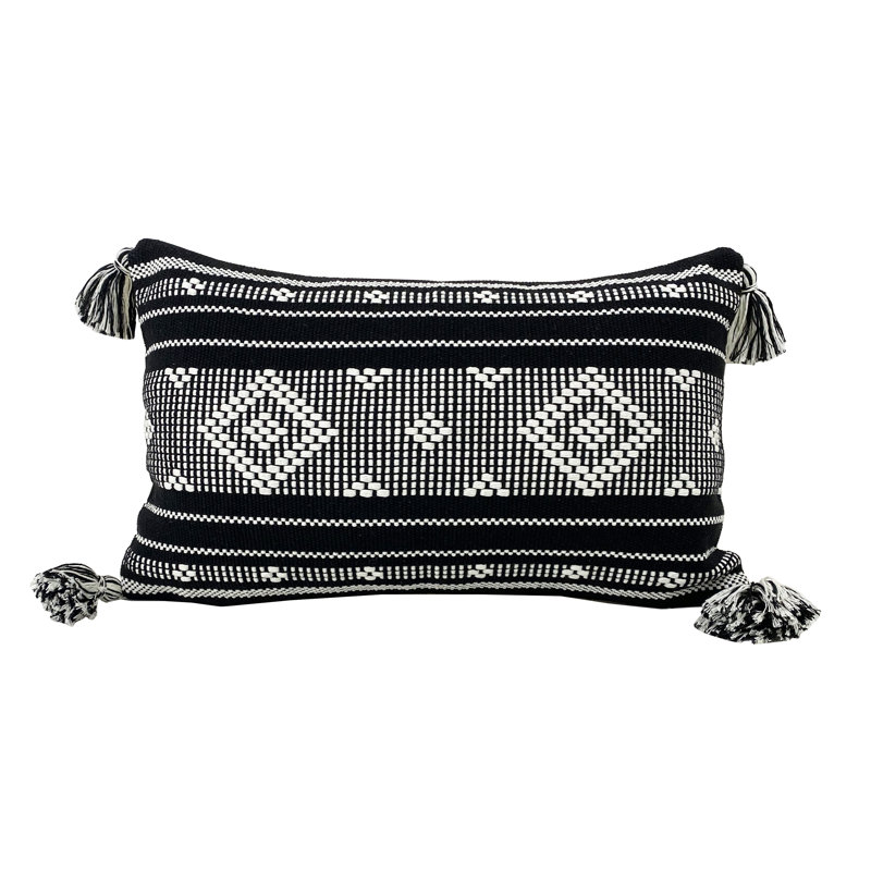 Housse de coussin décoratif lombaire en coton tissé à pampilles noires seulement l 12 po x L 20 po