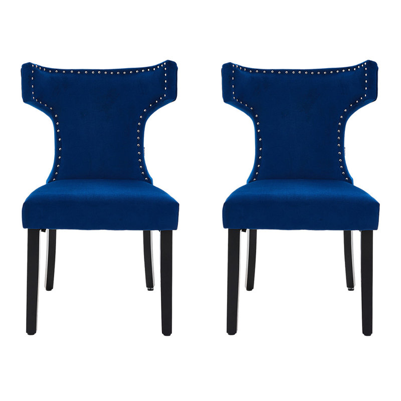 90cm H Velvet Upholstered Wing Back Side Chair in Blue