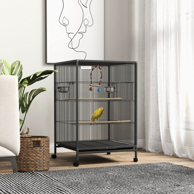 Large Bird Cage With Stand Of For Parrots, Lovebirds, Finches - Gray Includes Stainless Steel Bowls, Swing, And Removable Tray Hygiene Metal Parakeet Spacious Gray, Comes An Energetic