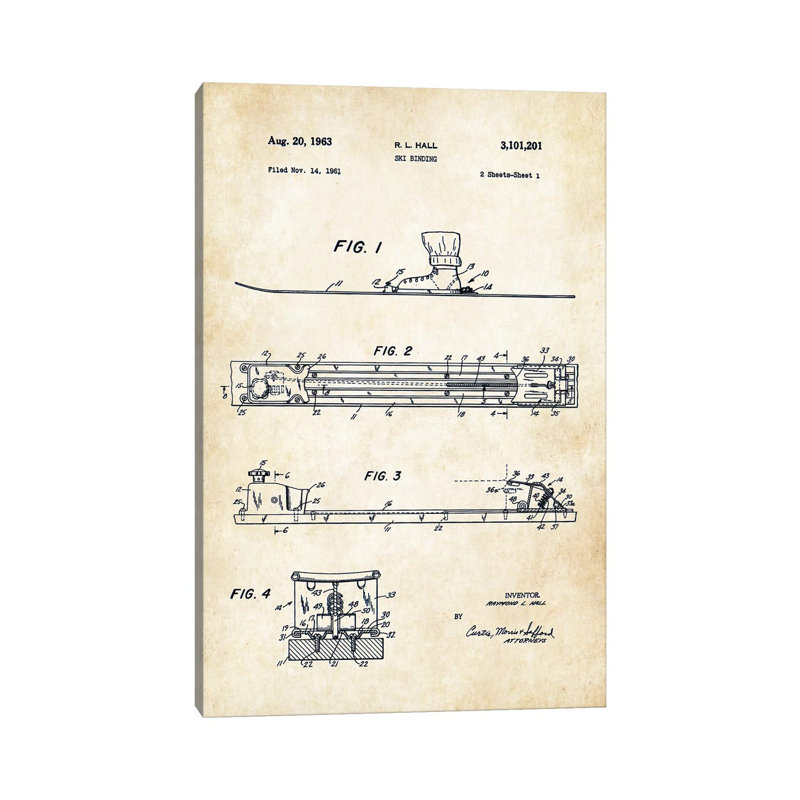 Ski Binding by Patent77 - Wrapped Canvas Print, 66.04 cm H x 45.72 cm W x 1.91 cm D