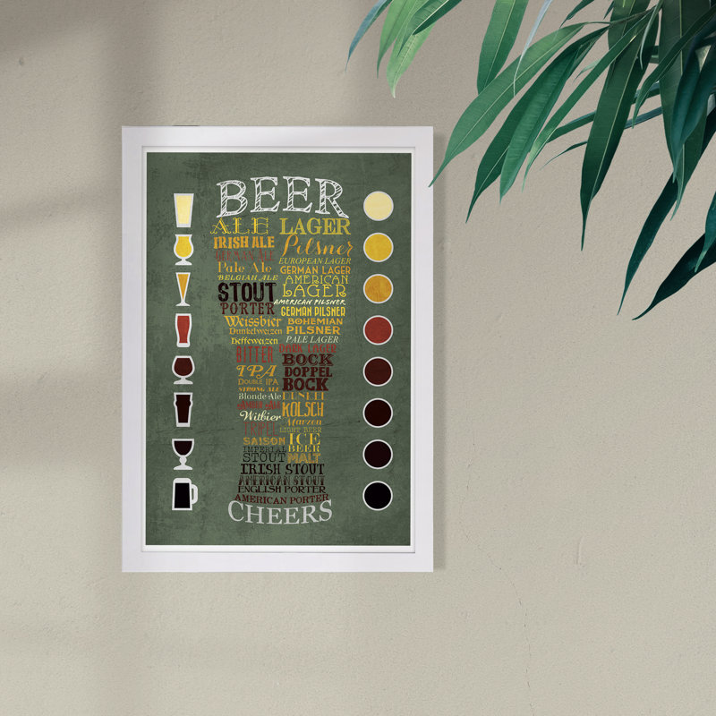 Tableau de bière - impression d'art textuel sur papier encadré, H 13 po x l 19 po x P 0,75 po, Cadre blanc