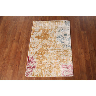 Handmade Gold Abstract Contemporary Rug 2x3