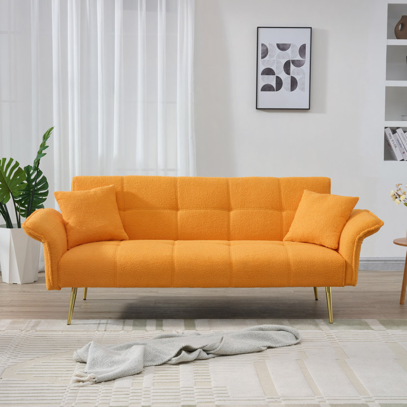 70-Inch Teddy Fleece Sofabed, Convertible Futon Sofabed With Adjustable Arms And Backrest, Modern Love Sofa For Living Room And Bedroom.
