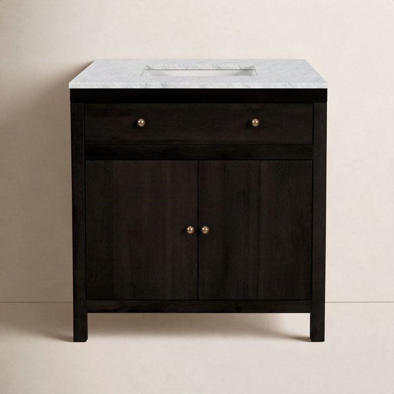Nora 32 in. W Marble Top Bathroom Vanity, Light Oak Brown, Antique Coffee Brown