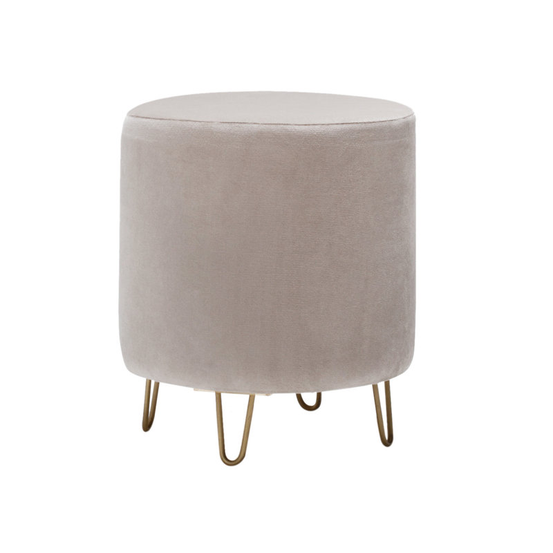 Pelluru 15.7" Wide Round Footstool Ottoman, Cream 100% Polyester