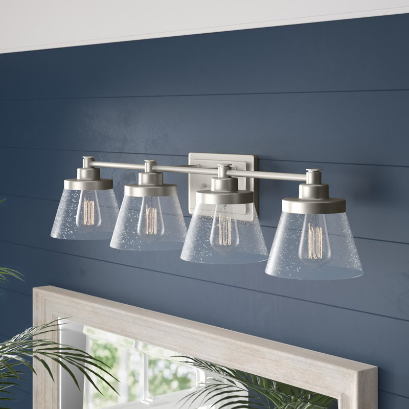 Rayleigh 4 - Light Vanity Light with Seeded Glass Shades, Brushed Nickel