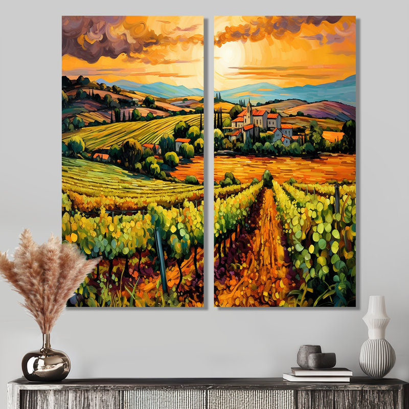 «Vangogh Sunlit Vineyard I», art mural jaune, Wrapped Canvas, Does Not Apply, 36" H x 48" W