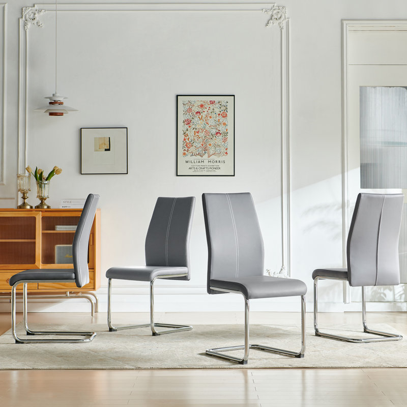 46cm H Upholstered Metal Cantilever Chair, Grey