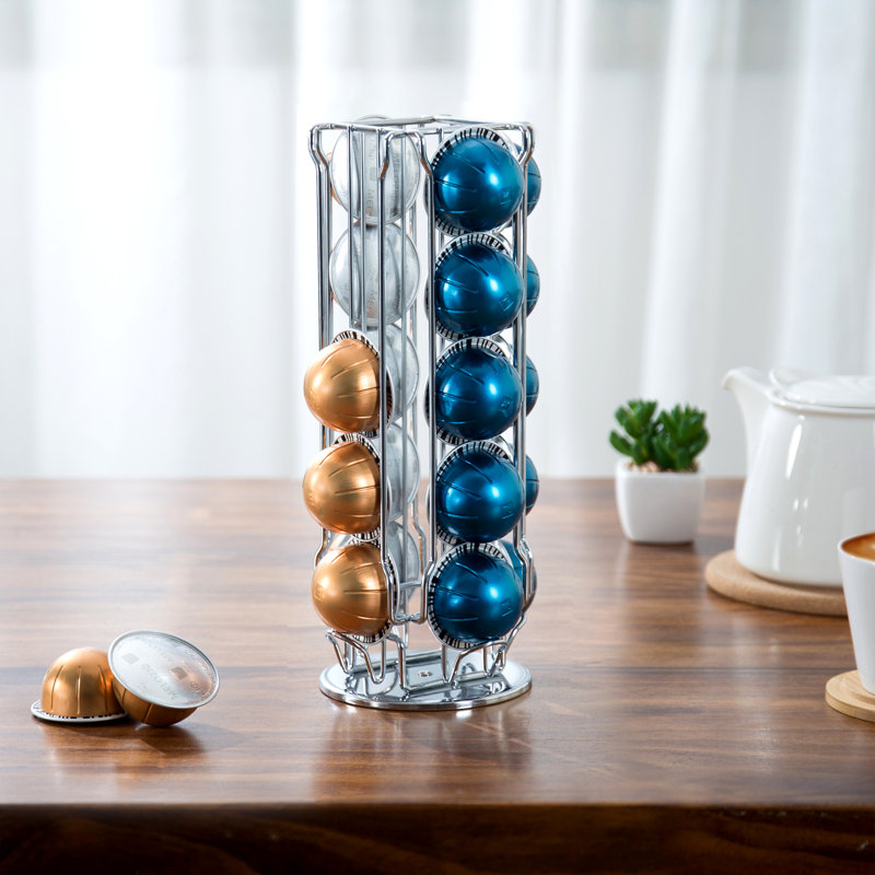 Chrome-Plated Rotating Coffee Pod Holder Stand, 20 Capsule Capacity