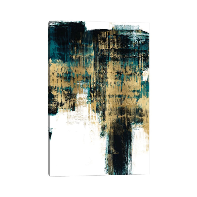 Infatuation Gold On Teal II by Alex Wise - Wrapped Canvas Painting, 20.32 cm H x 30.48 cm W x 1.91 cm D