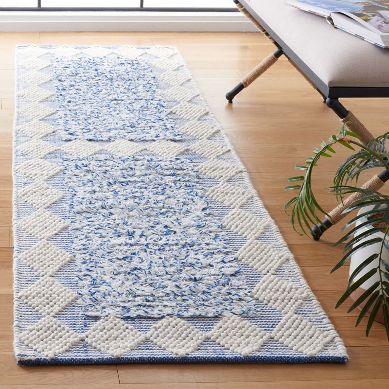 Natura Hand Loomed Wool/Cotton Abstract Rug in Blue/Ivory, Rectangle 6' x 9'