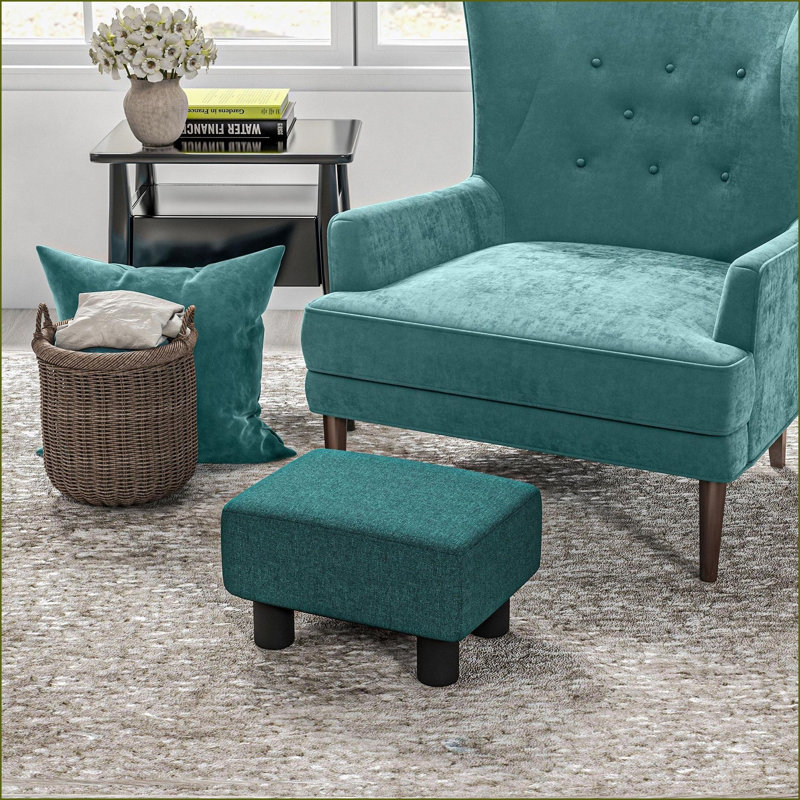 Ottoman Small Foot Rest, Sage Green Linen Wood Frame Foot Stool for Living Room Entryway | Wood | Black, Green