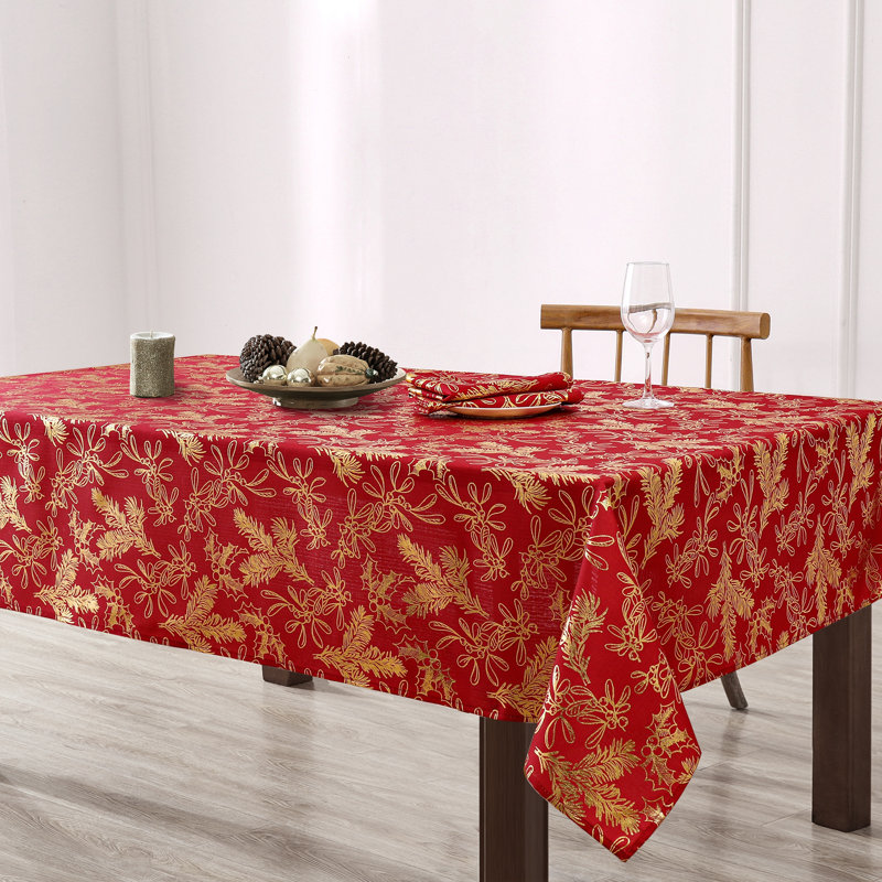 Kailyne Foil Woodland Holiday Fabric Tablecloth, 102" x 60"