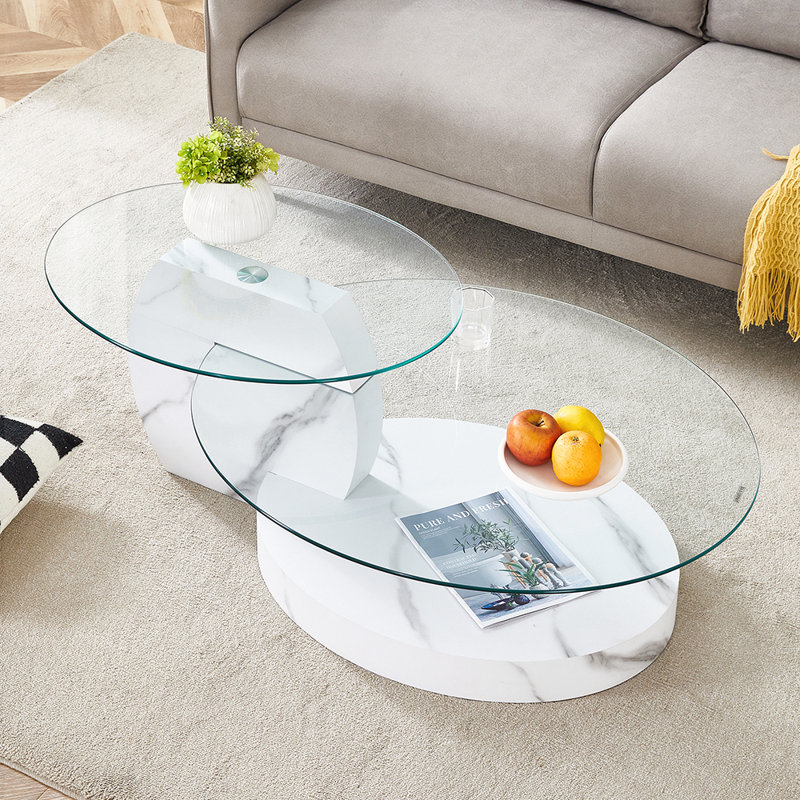 Grain Double Layer Coffee Table, White