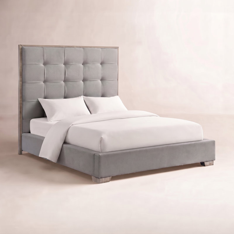 Lit plateforme tapissier Carli, Grand, Gris