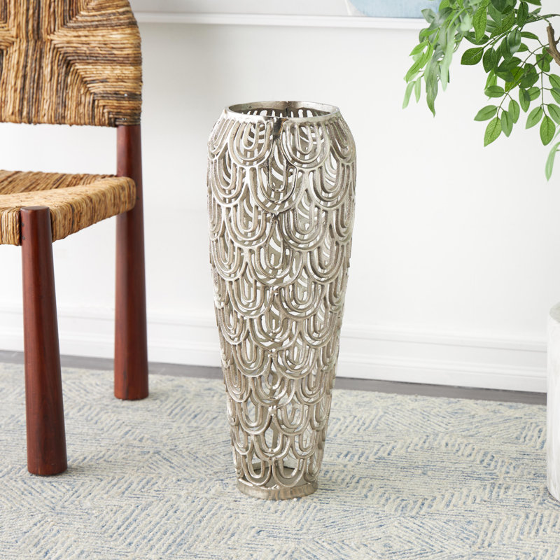 Gathel Arched Geometric Floor Vase, 25.1" H x 9.45" W x 9.5" D, Silver