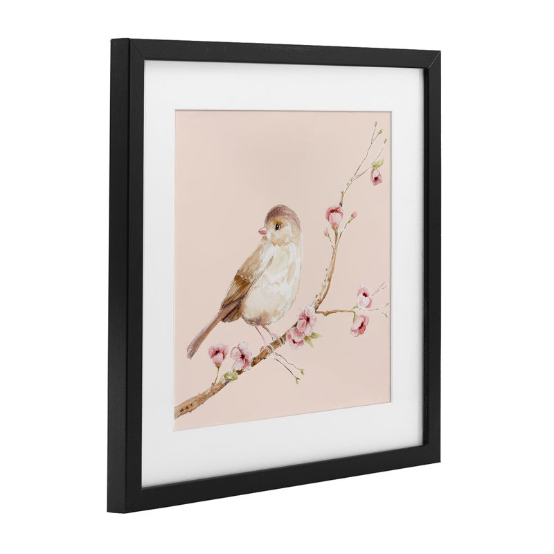 Doux oiseau brun perché, reproduction sous verre, conception par Lisa Wehmeyer, H 13 po x l 13 po, Cadre noir minuit