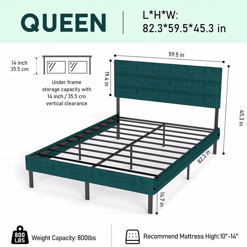 Ebern Designs Platform Bed Frame Queen Size Upholstered - With ...