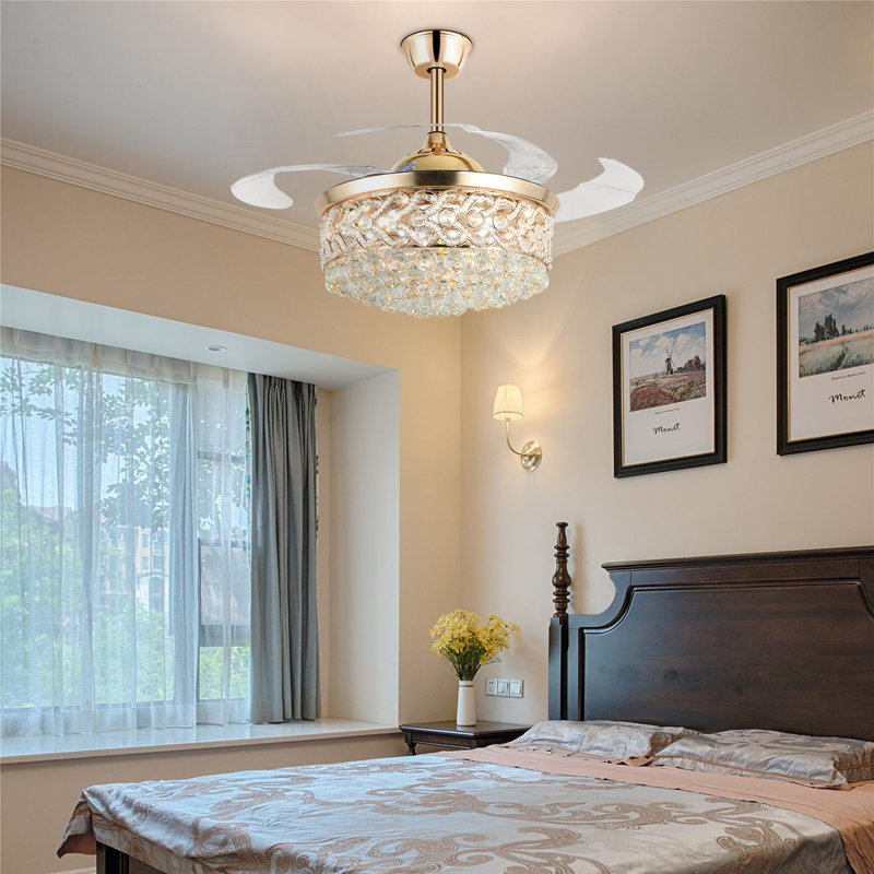 42'' Crystal Ceiling Fan With LED kit and Remote Control, Champagne Gold