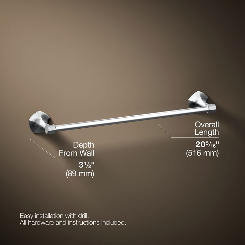 Occasion Towel Bar, Polished Chrome, 2.31" H x 18" W x 3.5" D