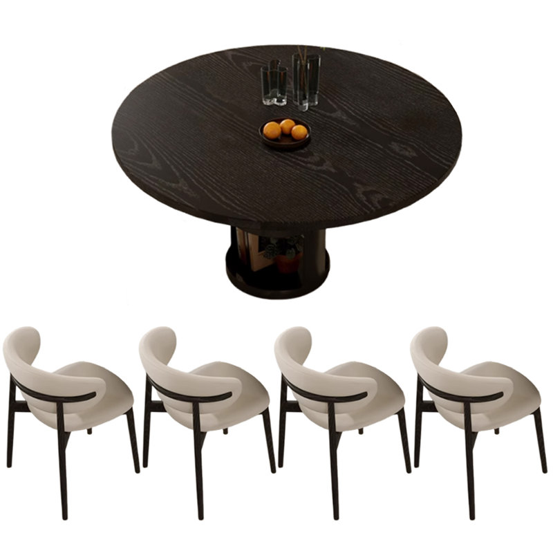 Table ronde noire avec rangement en bois de frêne épais, H 29,52 po x L 39,37 po x l 39,37 po