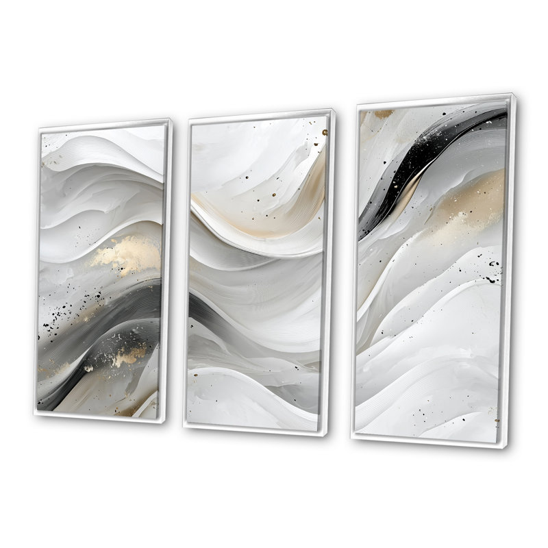 Ensemble de salon art mural blanc vagues ondulées blanches II, Toile encadrée flottée blanche, H 32 po x l 48 po x P 1 po