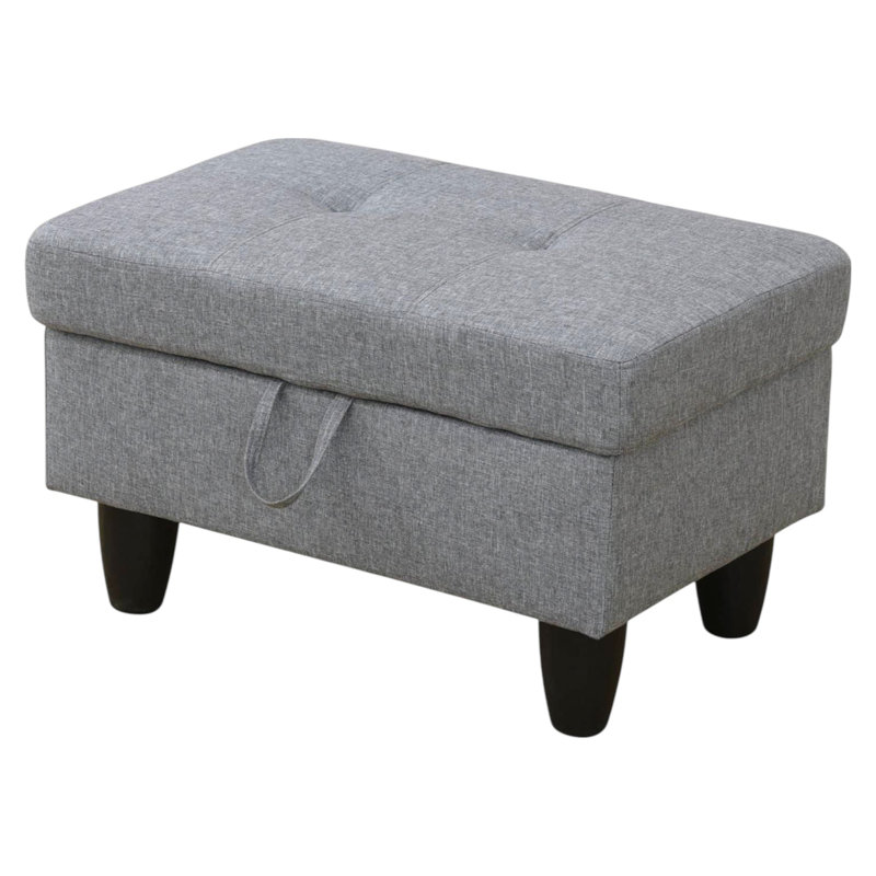 Orella Marlinda 28.5" Wide Upholstered Rectangle Tufted Flip Top Storage Ottoman, Square Gray Linen