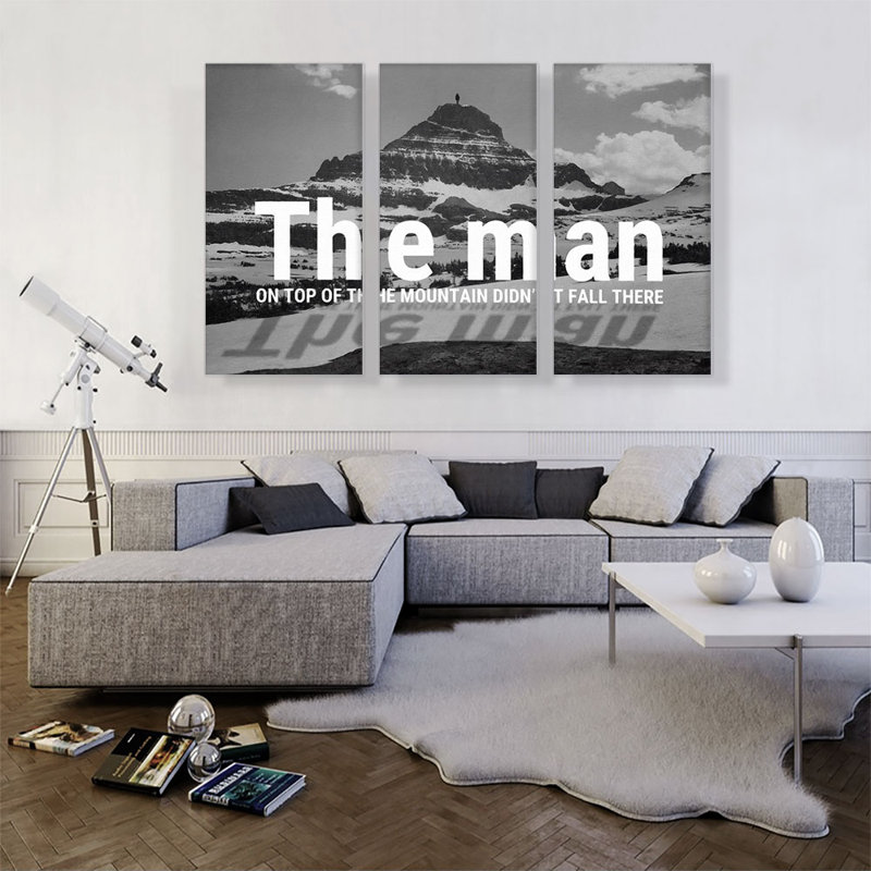 «Man On Top Mountain Did Don't Fall There Motivational», ensemble de 3 reproductions d'art texturé sur toile tendue