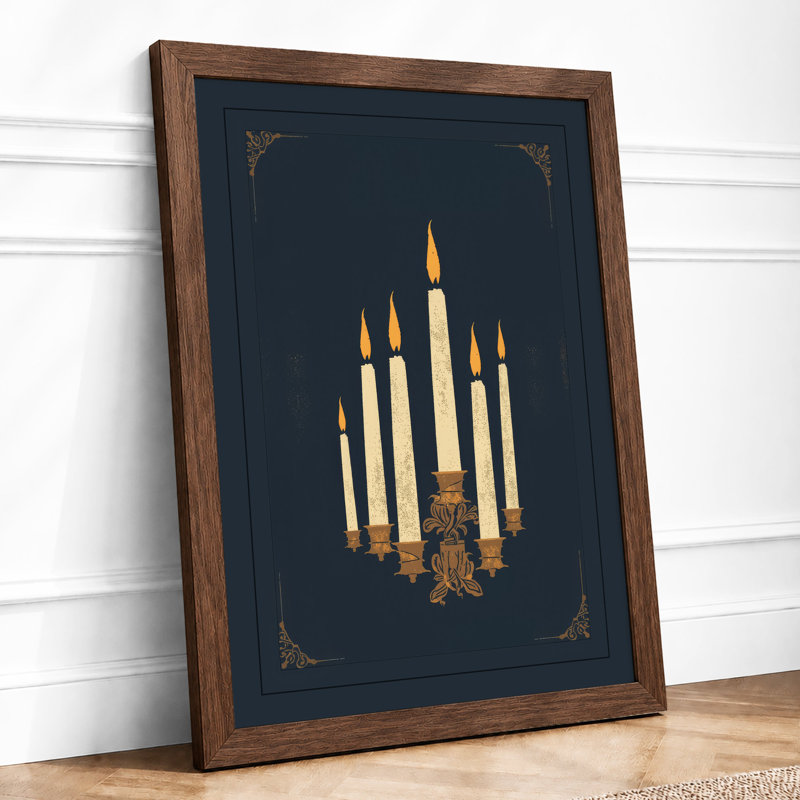Candlelight Ceremony Art Deco - Framed Print, A4 - 29.7 x 21.0 cm, Walnut