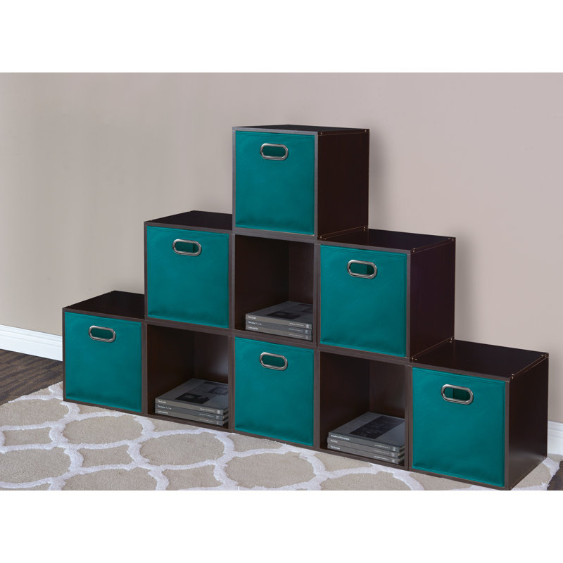 Bac de rangement pliable en tissu avec porte-étiquette Niche Cubo, Sarcelle