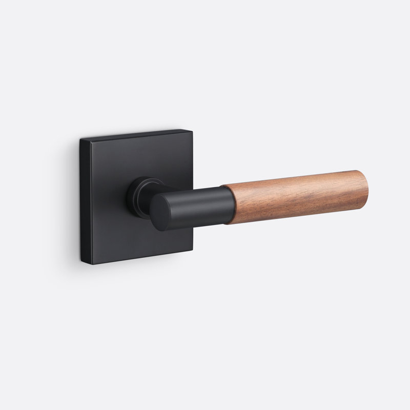 Rosette carrée Aspra, Noir mat / noyer, Faux bouton simple