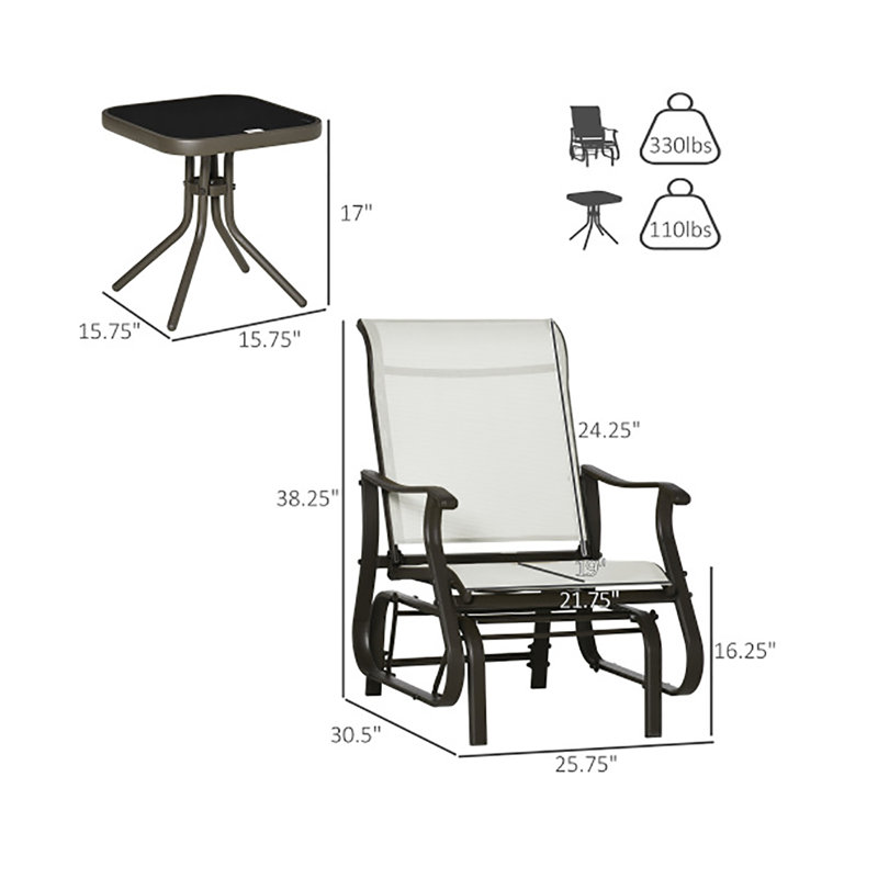 Ensemble bistro avec cadre en acier 3 pièces Outsunny - 25,8 po x 30,5 po x 38,3 po - Chaise d'extérieur - Blanc crème - Haut dossier
