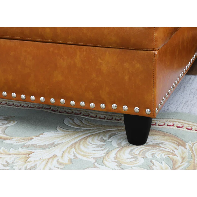 Canapé modulaire en similicuir 2 pièces élégant et confortable, en forme de L, faisant face à la gauche, 3 sièges, accoudoirs ronds, garniture cloutée, coussins amovibles, idéal pour les fêtes, deux coussins décoratifs en forme