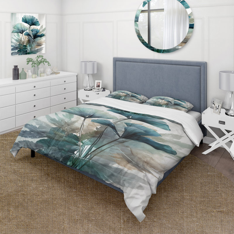 Ensemble de housse de couette en feuilles de palmier tropical Ginkgo II, Housse de couette pour grand lit et 2 taies décor