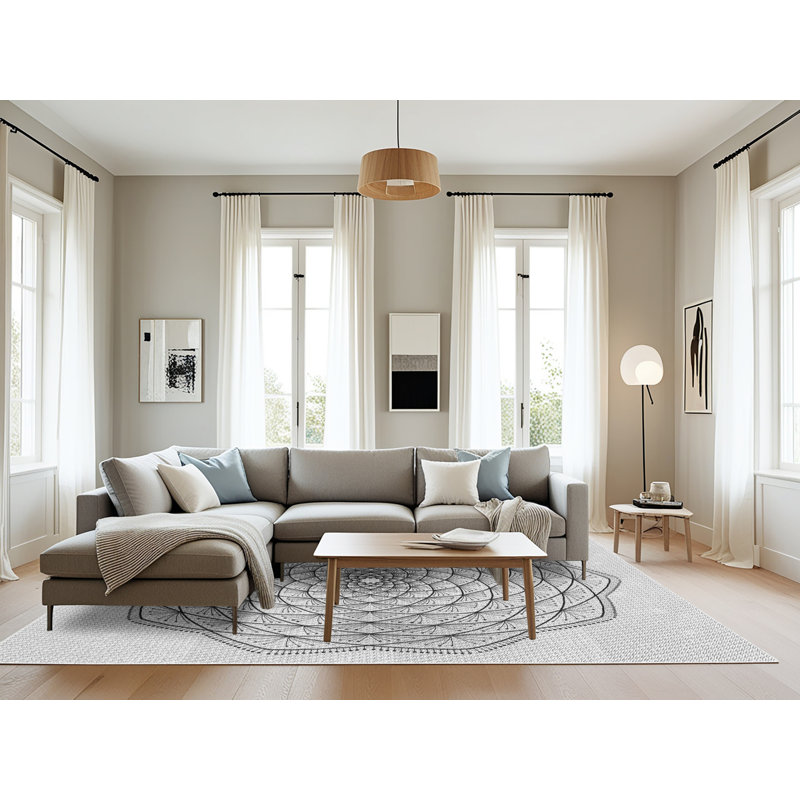 Laine tissée à la main orientale/florale en laine et polyester gris/noir Tapis décoratif, Rectangle 8 pi x 12 pi