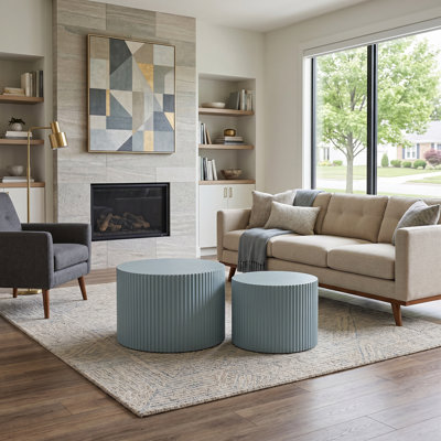 23.62'' MDF Handcraft Round Coffee Table Light Blue