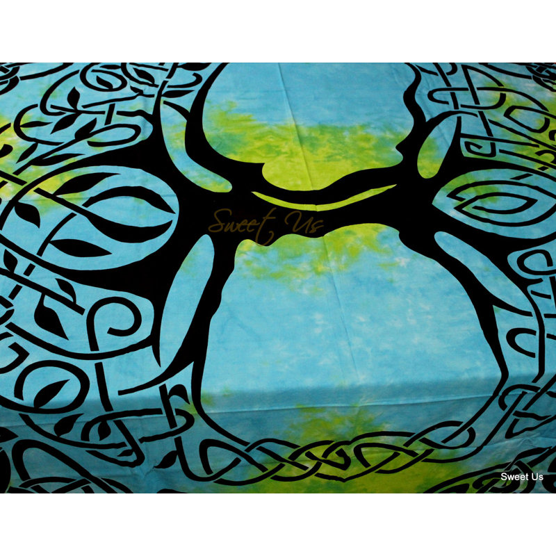 Nappe Tie-Dye Celtic Tree Of Life 72x72, Bleu / vert