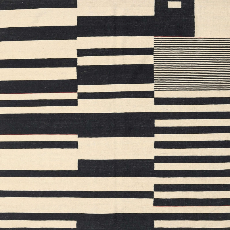 Contemporary Beige/Black Area Rug, Square 5'
