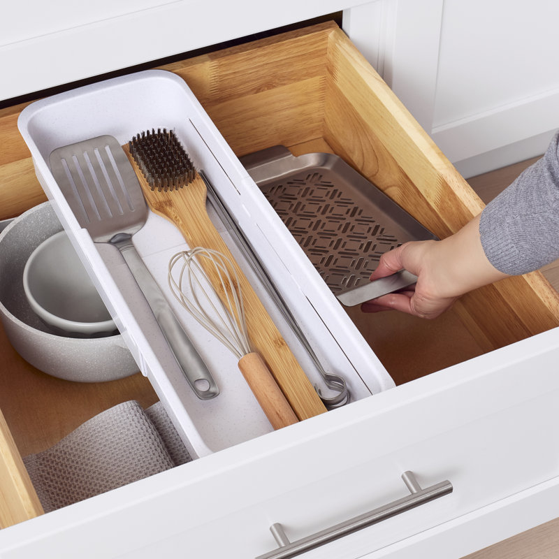 YouCopia DrawerFit® Sliding Drawer Bin, Expandable Kitchen Storage Organizer, Speckled White