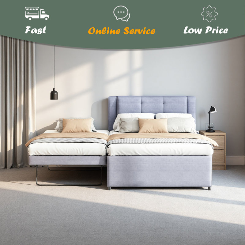 Lit plateforme double tapissier, Gris