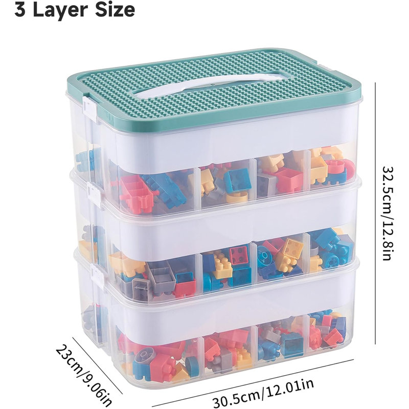 3-layer Plastic Storage Organizer With Handle & Lid Blue