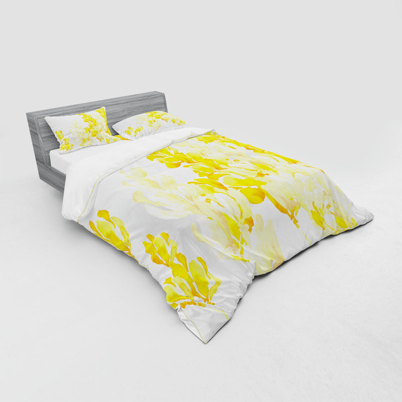 Ensemble de housse de couette jaune et blanc, Housse de couette grand + 3 pièces supplémentair