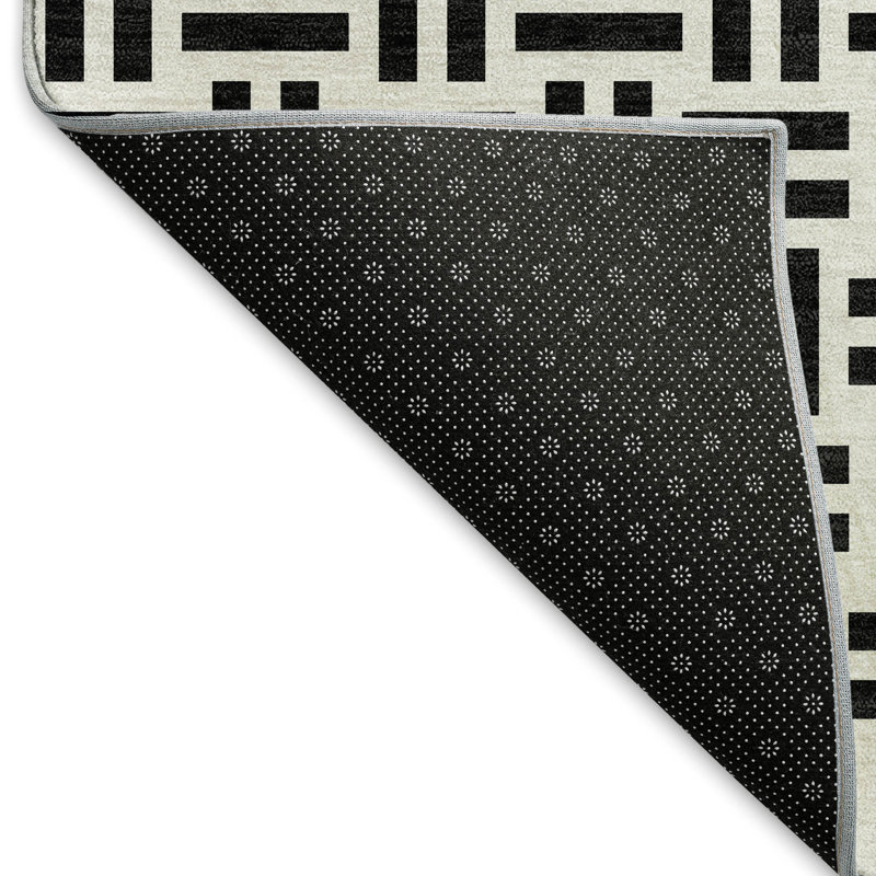 Tapis noir Prisco lavable à la machine de qualité supérieure, Rectangle 5 pi x 7 pi 6 po