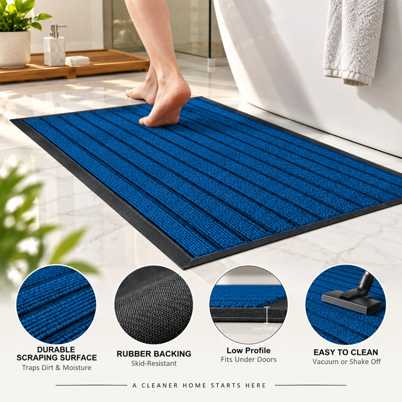 Caynan Barrier Indoor Kitchen Bedroom Dinning room all rooms Doormat, Blue, Rectangular W50 x L80 cm